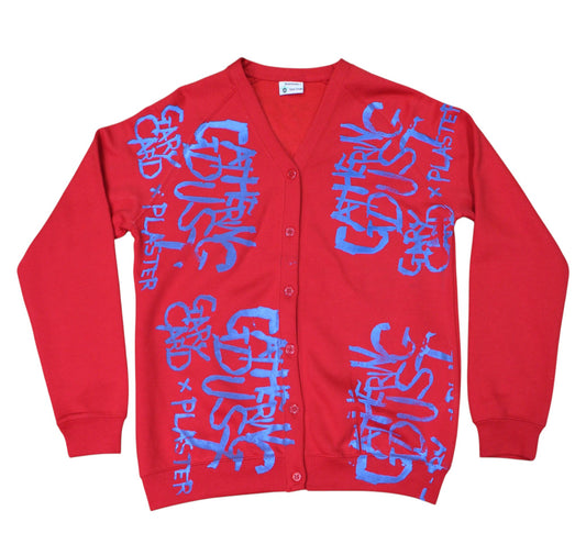 Blue Logo Screenprint Cardigan Red 